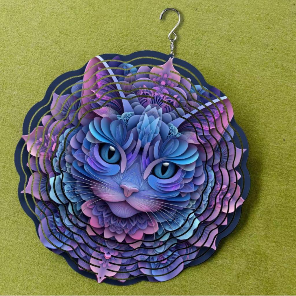 Colorful Cat Wind Chime for Outdoor Decor - Handmade Metal Garden Wind Chime with Double-Sided Art, No Electricity Needed