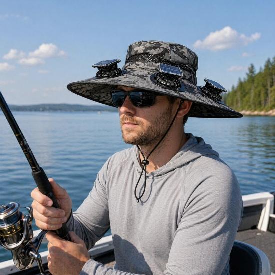 Wide-Brimmed Fan Hat with Solar USB Dual Fans Powered