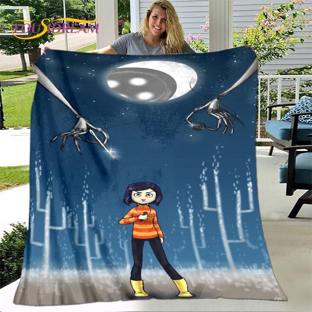Coperta 3D Cartone Animato Coraline, Coperta in Flanella Coperta da Divano, Coperta Calda per Bambini per Casa Soggiorno Camera da Letto Letti Divano Ufficio