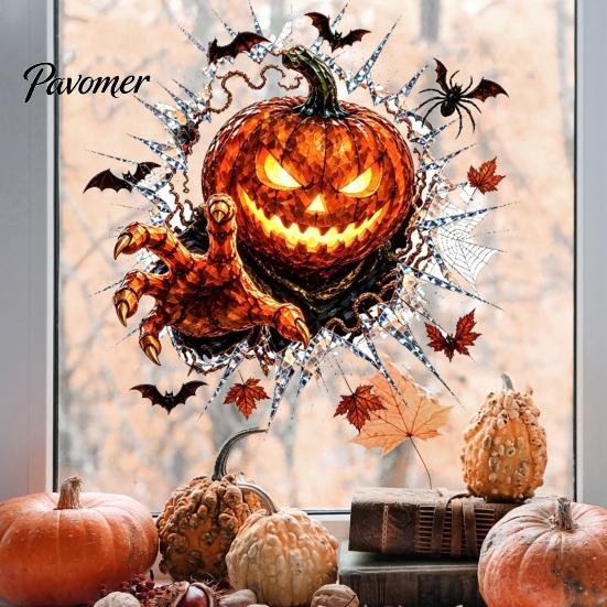 Ghost Witch Decals Halloween Window Decal, 3D Crack Glass Spooky Decoration, Pumpkin Skeleton Indoor Ornamentation Break in Stickers, Illusion Mirror