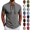 Camiseta Retro de Manga Corta para Hombre con Cordones en la Parte Delantera