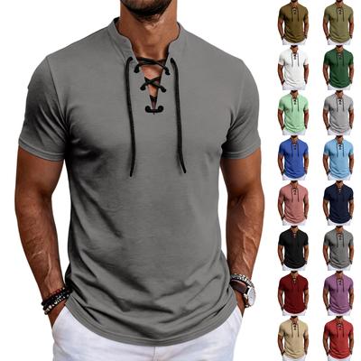 Herren Retro Kurzarm-T-Shirt mit Schnürung vorne