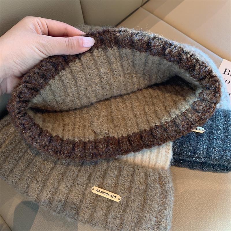 Hat Women's Rough Knitted Wool Hat Autumn and Winter Versatile Big Head Circumference Color Matching Loose Ins Trendy Face Small Headhat