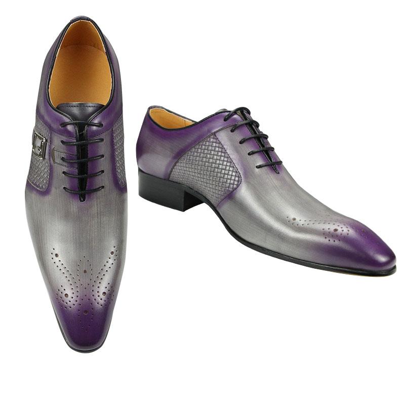 Fashion Summer Modern Men's Shoe Lace-Up Oxfords Business Office Fashion Footwear Metal Buckle Classic Gray Purple Dress Office Shoe