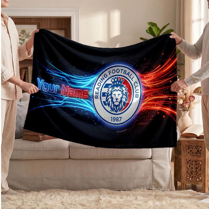 Reading FC Personalized Fleece Blanket With Football Logo, Custom Name Text Soft Warm Home Throw Blanket