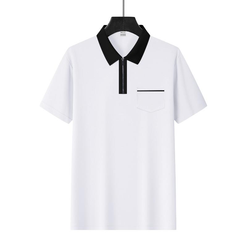 Men s Summer Golf Casual Business British Lapel Zipper POLO Short Sleeve Men S