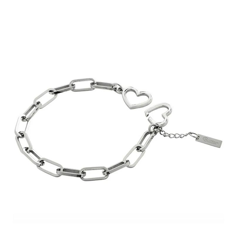 Kpop BTS Butter Armband Ineinandergreifende Herzverschluss Gliederkette Silberfarbe Partner Armreif Modeschmuck Geschenk für ARMY Frauen Männer white
