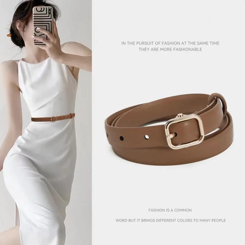 Trendy New Thin Belt for Women Fashionable and Versatile Dress Decorative Trousers Leather Hand Sewing Needle Buckle Belt