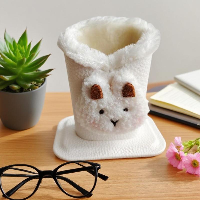 1 Stück Plüschgefüttertes Brillenetui - Niedliches Tierdesign, Kunstleder, Ideal für Schreibtisch oder Nachttisch, Schützt Brillen und Stifte