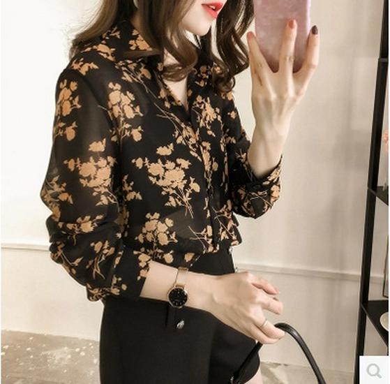 Women's 2024 Chiffon Long Sleeve Korean Style Slimming Shirt - Trendy Loose Fit