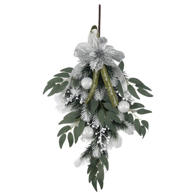 M-Modern-Artificial Christmas Teardrop Swag With Berry, Flower And Ball Ornaments For Front Door Indoor & Outdoor Home Xmas Deco
