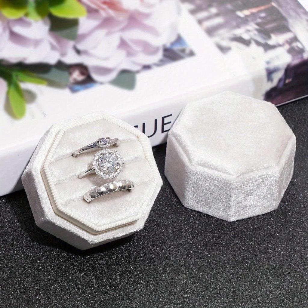 1 Pc Velvet Ring Box, 3 Slots Triple Slot Ring Box Wedding Day Ring Box For Wedding Ceremony Wedding Ring Holder Ring Box For Wedding Proposal