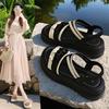 Platform Woven Sandals Slimming Versatile, Breathable Non-slip Women's Shoes Casual Wear, Elastic Band Beach Shoes
