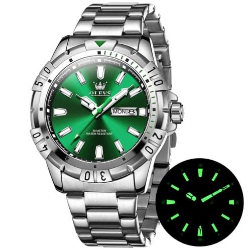

OLEVS Men s Quartz Watch, Popular, Stylish, Cool, Multi-Function Watch with Stainless Steel, Waterproof, Luminous Display, Date Display, Analog, Fashi