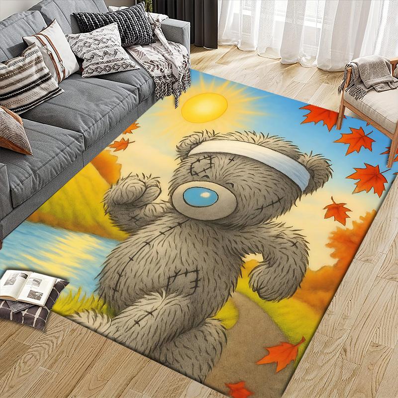 Tatty Teddy Flannel Pattern Square Carpet,Area Rug,Carpet Rug for Living Room Bedroom Sofa Playroom Decor,Non-slip Floor Mat