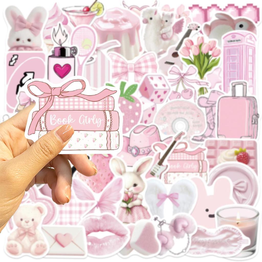 50 Waterproof Pink Cartoon Graffiti Stickers for Laptops, Notebooks & More