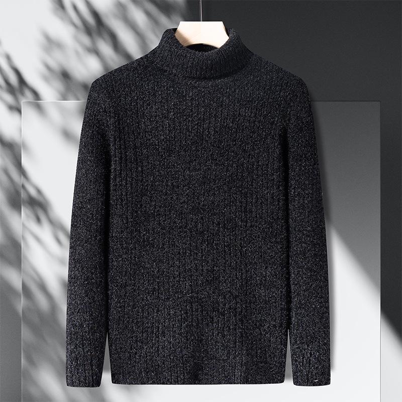 2025 Men's Autumn/Winter Thick High-neck Knit Sweater - Fashionable Casual Long-sleeved Base Layer for Middle-aged Men