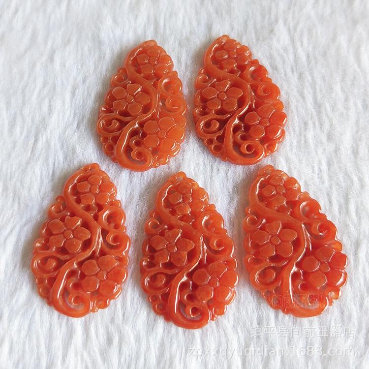 Red Jade Plum Blossom Carved Pendant for DIY Jewelry Accessories