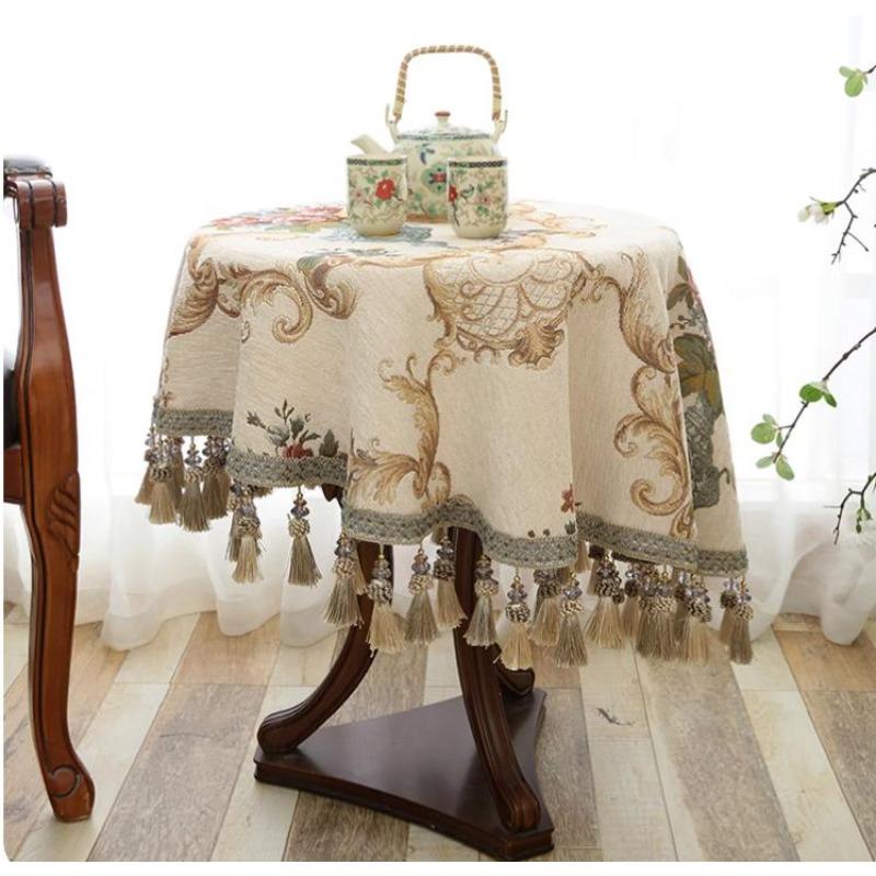 Luxxury Large Tassel Pendant TableclothThicken Round Table Cloth Neil Jacquard Living Room Coffee Cover Gift Home Wedding Decor