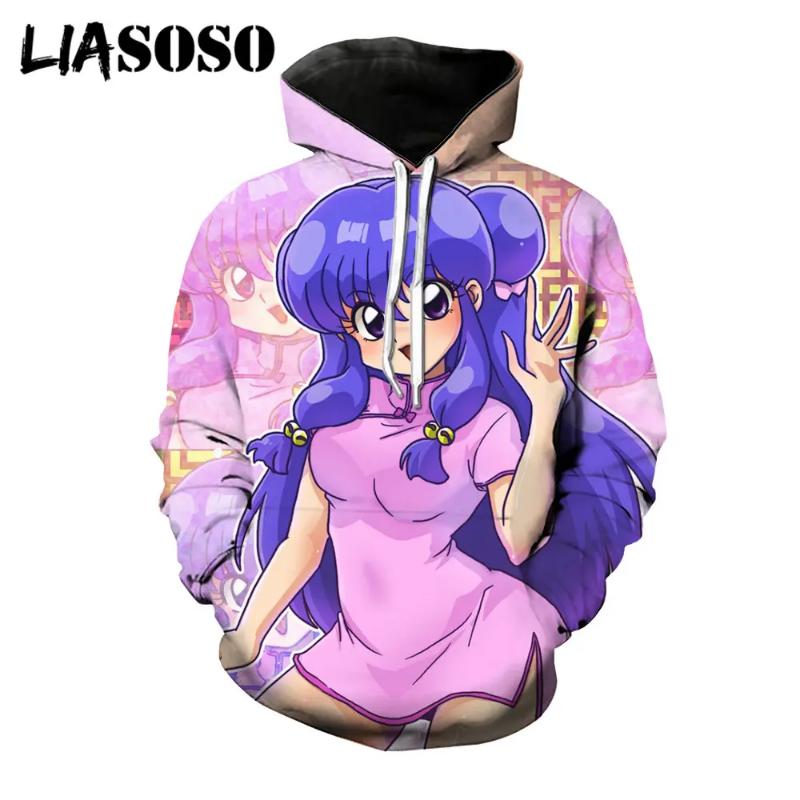 LIASOSO 3D Druck Anime Ranma 1/2 Kawaii Tendou Akane Hoodies Damen Herren Pullover Streetwear Harajuku Fitness Casual Oberteil Kleidung