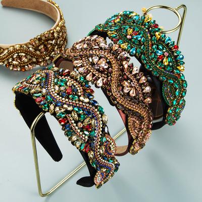 Faixas de Cabelo Barrocas de Luxo com Pedras Preciosas Super Brilhantes Acessórios de Cabelo da Moda Mulheres Tiara de Cabelo de Aro Larga Totalmente Cravejada de Diamantes Novo