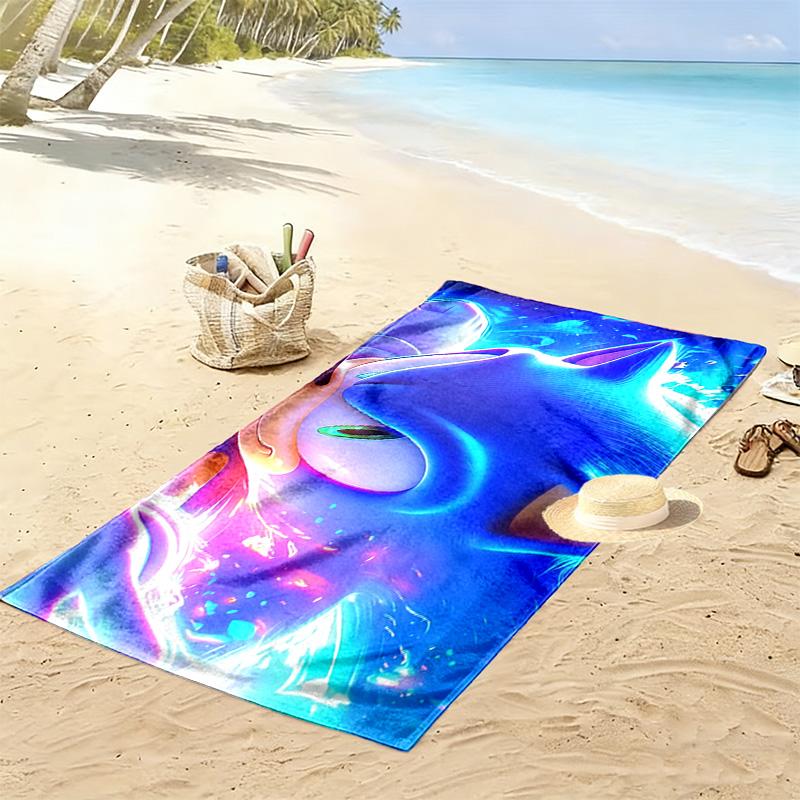 Sonic the Hedgehog Print Beach Towel, Large Soft Quick Dry Towel for Beach Camping Swimming