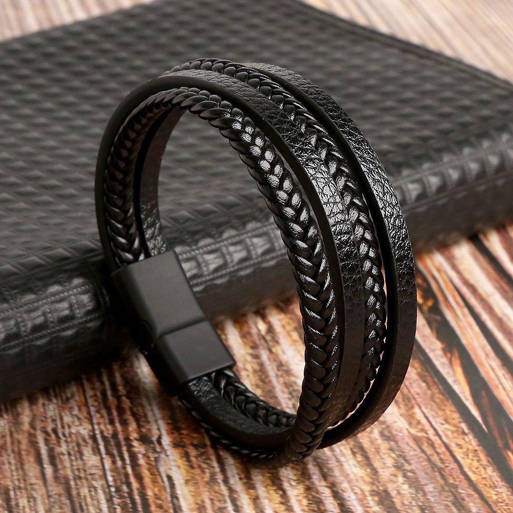 New stainless steel magnet bracelet alloy multi-layer men s cowhide bracelet woven leather bracelet leather rope