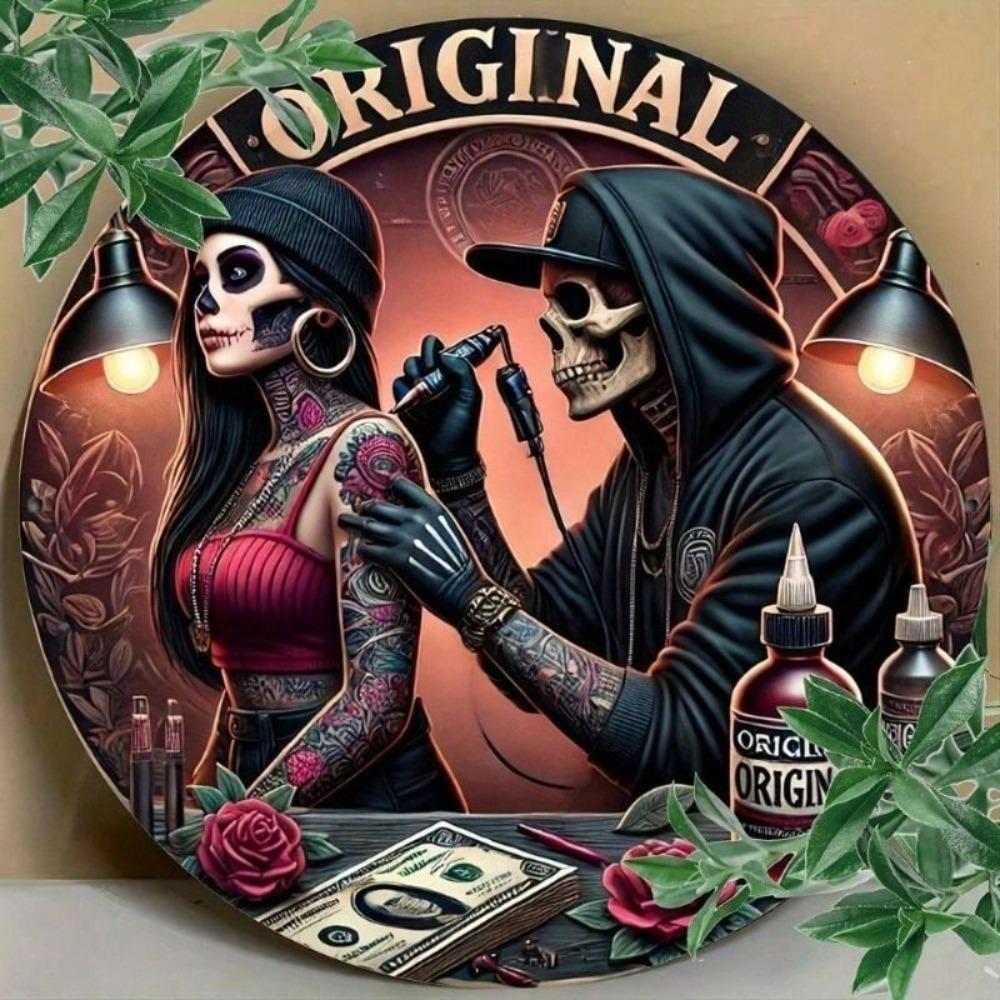 Vintage Skull Tattoo Metal Poster, Dead Day Wall Art for Bar