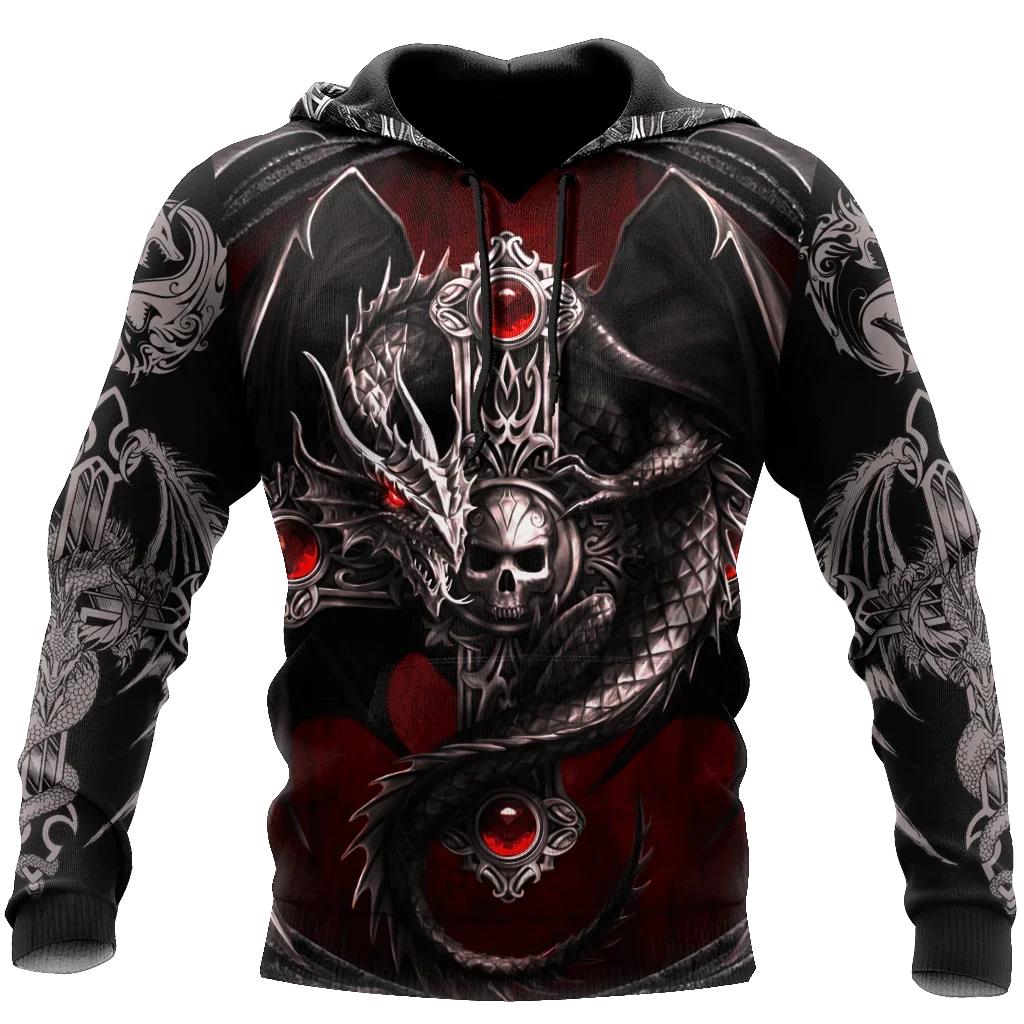 Herren Hoodie Tattoo Skelett Kreuz Terror Grafik Lockerer Mode Pullover Herbstkleidung Freizeitkleidung Damen Oberteile Sweatshirts