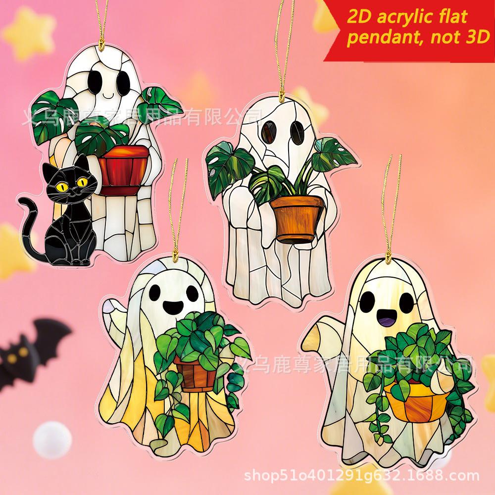 Halloween Cartoon Geist liegt auf dem Mond und liest ein Buch 2D Acryl Auto Rucksack Anhänger Dekoration