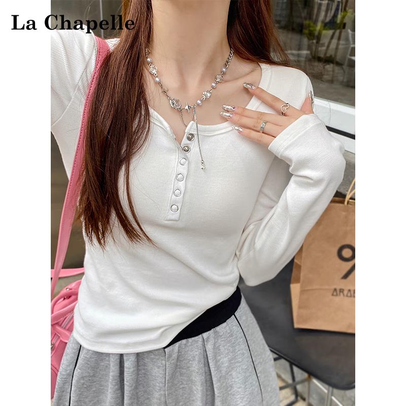 La Chapelle Women s Ribbed Long-Sleeve Button T-Shirt 2XL