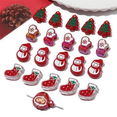 2 Stück handgefertigte Acrylperlen der Weihnachtsserie, Charms, lose Abstandsperlen für Halsketten, Armbänder, DIY-Schmuckherstellung