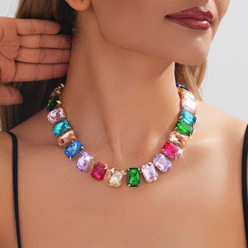 European-American Rhinestone Teardrop Necklace & Earring Set: Korean-Style Bridal Temperament Collarbone Chain Jewelry for Women