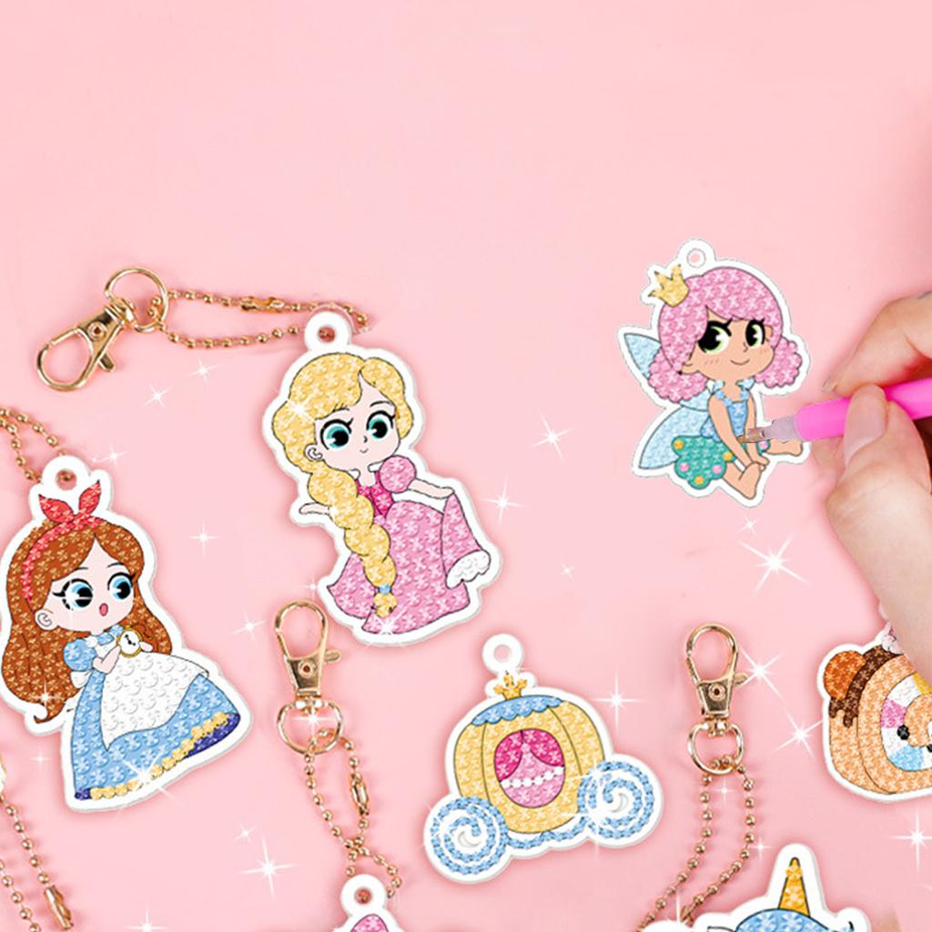 5D DIY Rhinestone Painting Keychain Set Cartoon Cute Rhinestone Painting Key Ring Ornament for Children
