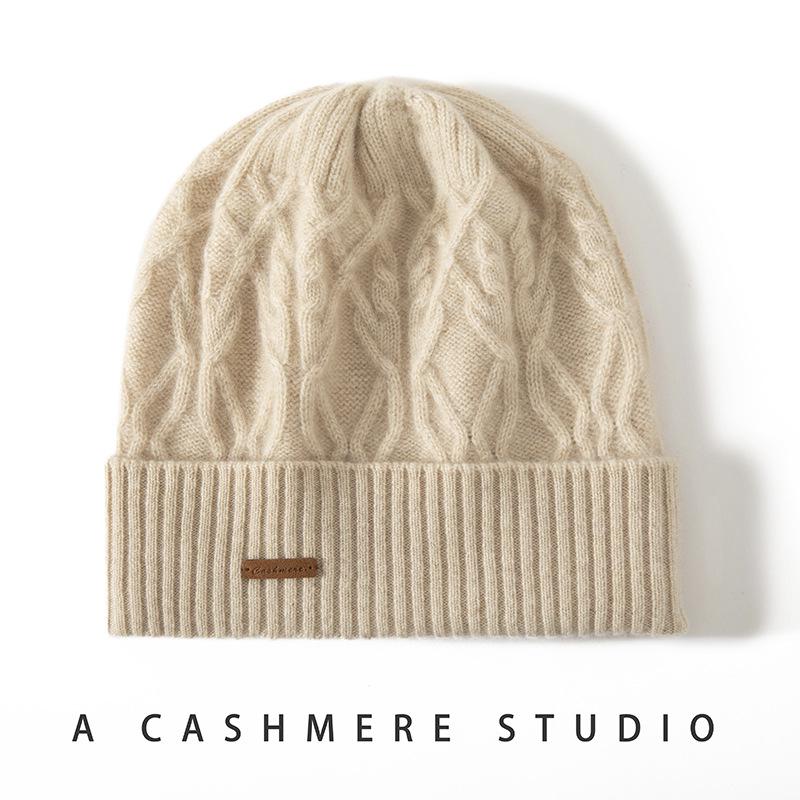 Women's 100% Pure Cashmere Knit Hat - Warm, Ear-Covering, Versatile Brim for Autumn/Winter