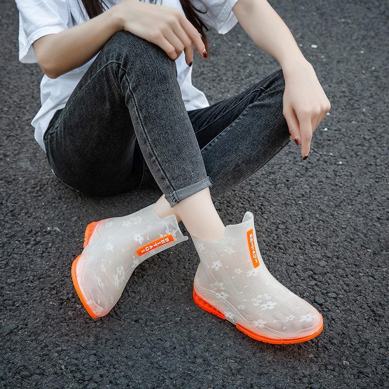 Couple Fashion Transparent Rain Shoes Street Versatile Color Matching Short Rain Boots Women's Non-slip Waterproof Shoes Rubber Shoes