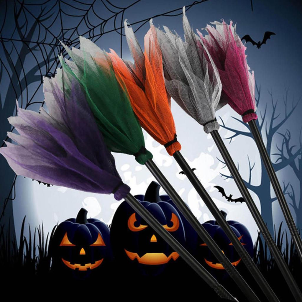 1pc Halloween Witch Broom Plastic Witch Broom Costume Accessory Hanging Flying Prop Halloween Party Cosplay Costume Supplies