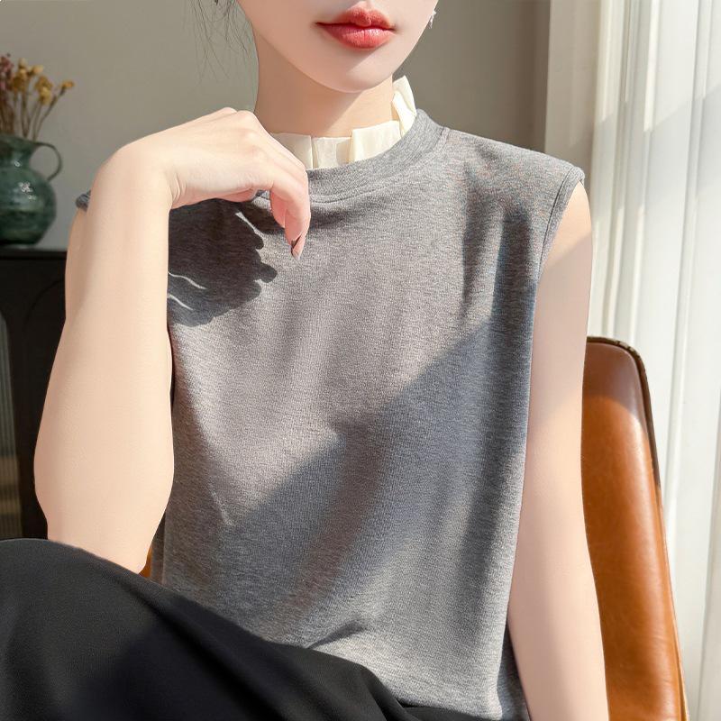 

Spring/Summer 2026 Women s Tencel Wool Color Block Knit Vest - Sleeveless Base Layer with Half-High Collar XXL