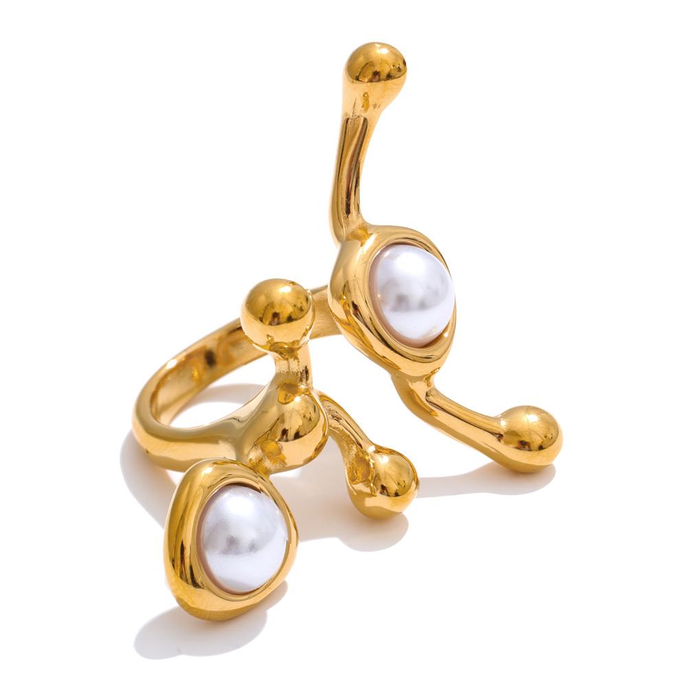 

Yhpup Stylish Unique Design Pearls Geometric Adjustable Ring Personalized Stainless Steel Trending Finger Jewelry 2025 resizable