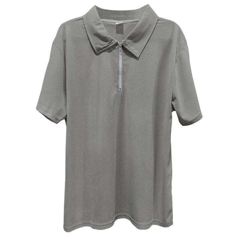 Completo estivo da uomo tinta unita con risvolto, manica corta, cerniera, pantaloni