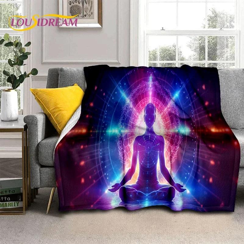 3D Jóga Meditace Duha 7 Čaker HD Měkká Flanelová Přikrývka pro Postele Ložnici Pohovku Piknik, Přehoz pro Venkovní Volný Čas Dárek