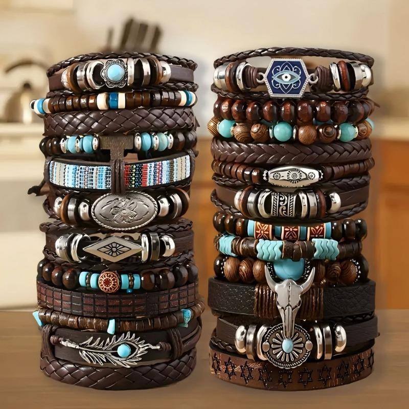 

Горячая Распродажа Череп Голова Коровы Цинковый Сплав Аксессуары 6-компонентная Комбинация Браслетов из Коровьей Кожи