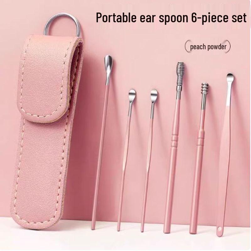 Portable 6-Piece Stainless Steel Earwax Removal Tool Set with Keychain