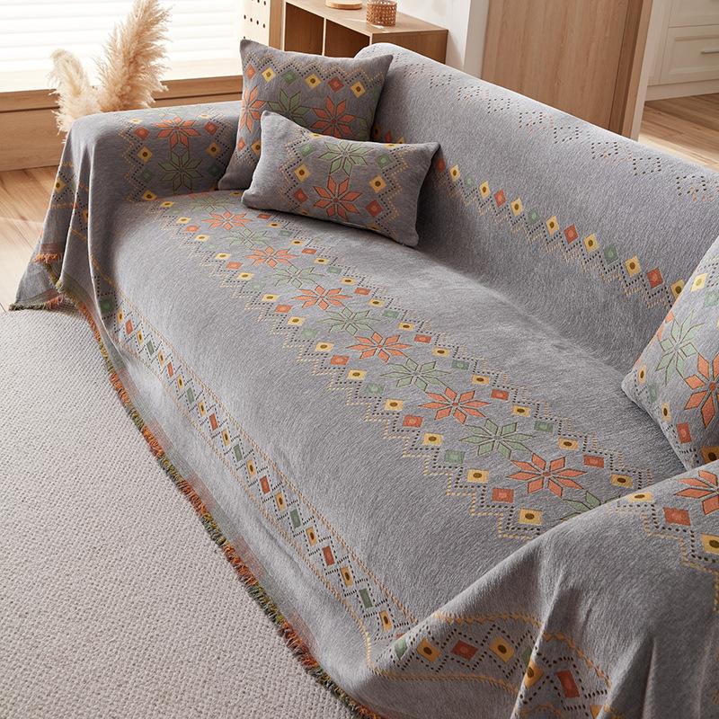 

1PC Bohemian Sofa Towel Cover Cloth All-inclusive Universal Blanket All-season Universal Full Cover Sofa Cover 180X130CM сірий