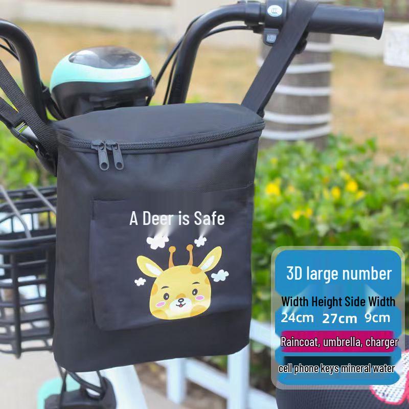 Large Capacity Electric Vehicle Handlebar Storage Bag with Front Zipper