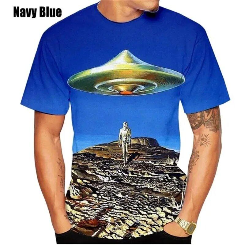 Summer Fashion New Men's Printed T-shirt Spaceship Round Neck Plus Size Men's Short Sleeve Plus Size Casual Sports Top