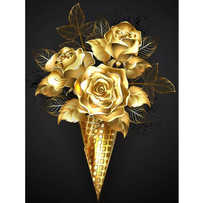 

5D DIY Алмазная картина Золотой цветок Алмазная вышивка Набор для вышивки крестом Полный горный хрусталь Мозаика Домашний декор Round 20x30cm