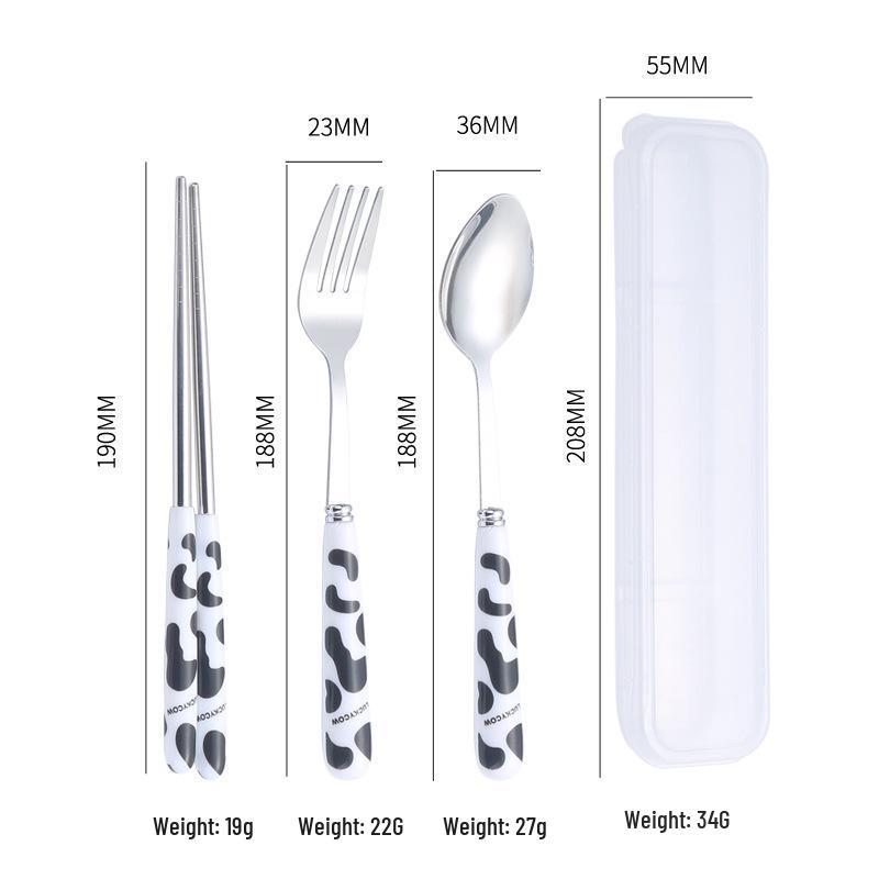 Ins Style Cartoon Stainless Steel Cutlery Set: Portable Chopsticks, Spoon & Fork for Students & Travel