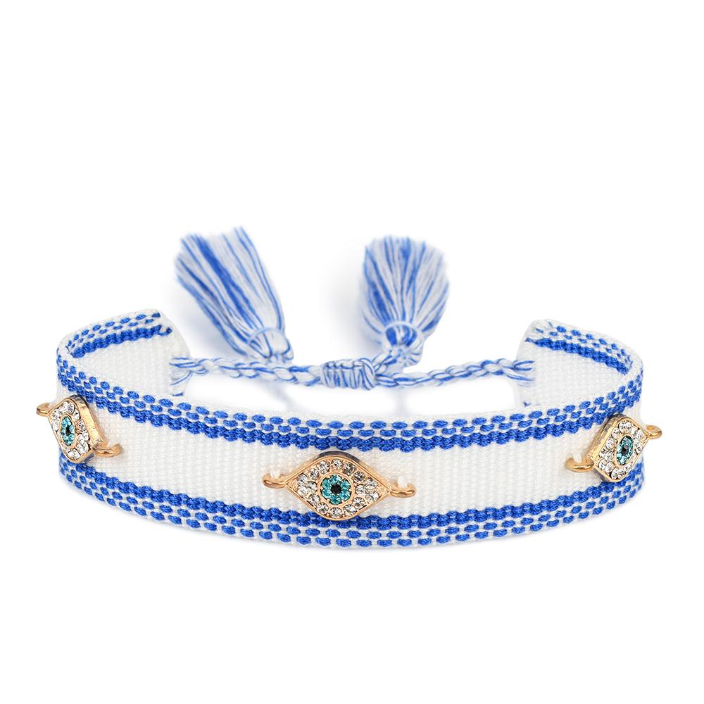Eyes Woven Bracelets with Charms Stackable Wrap Fabric Bracelets