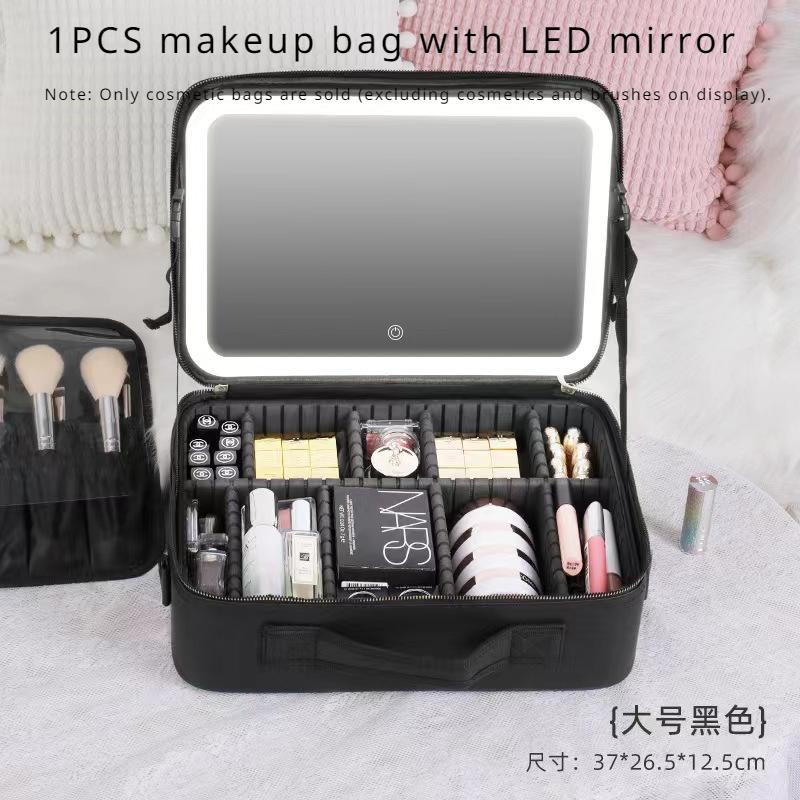 

1 шт. портативная дорожная косметическая сумка из искусственной кожи со светодиодной подсветкой и зеркалом для макияжа